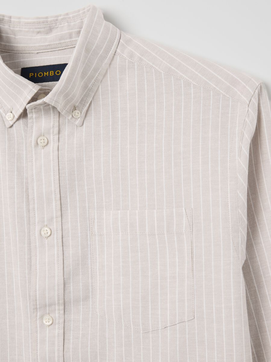 Beige striped regular shirt in cotton and linen_5