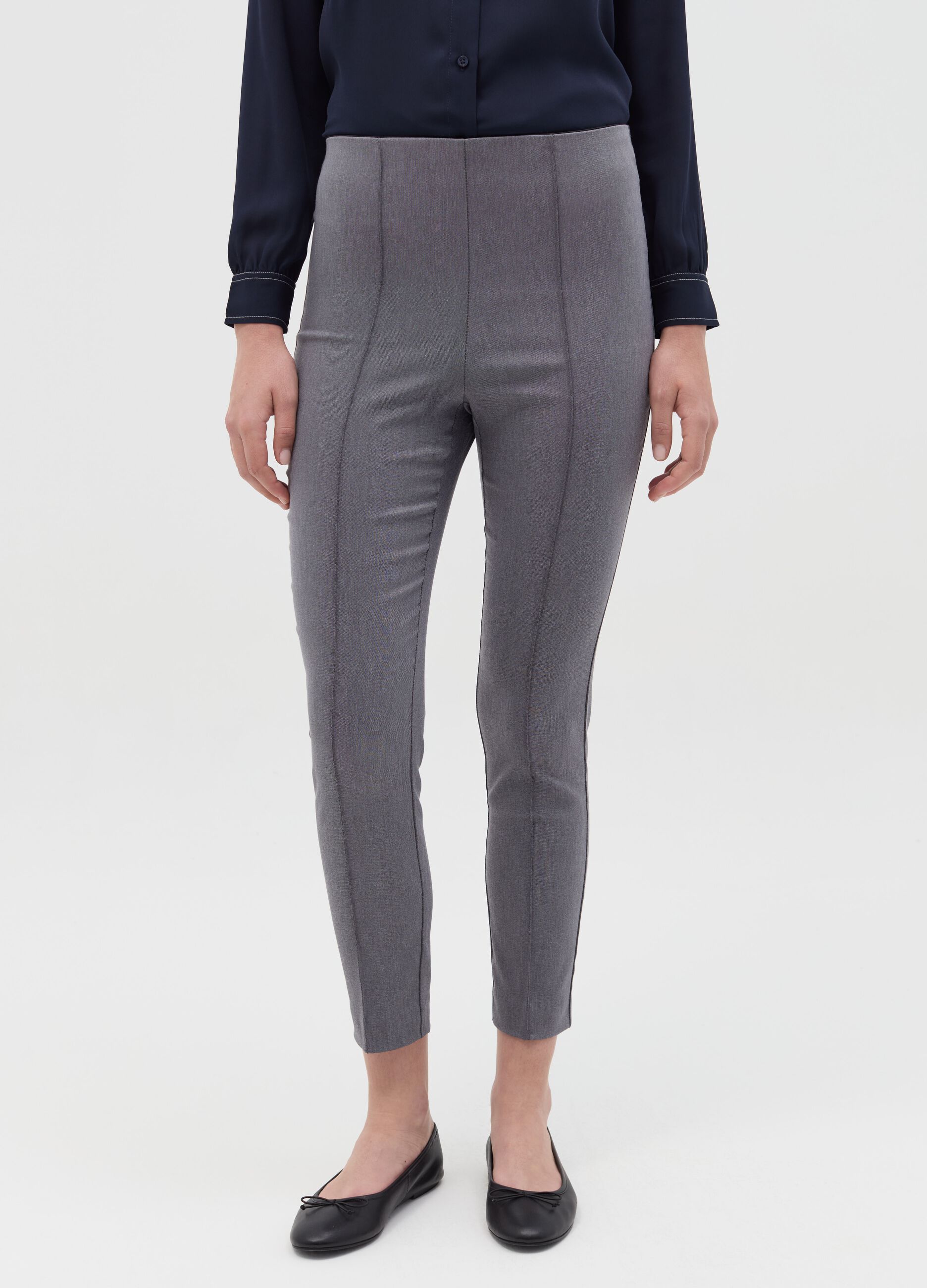 Mélange grey treggings with raised stitching