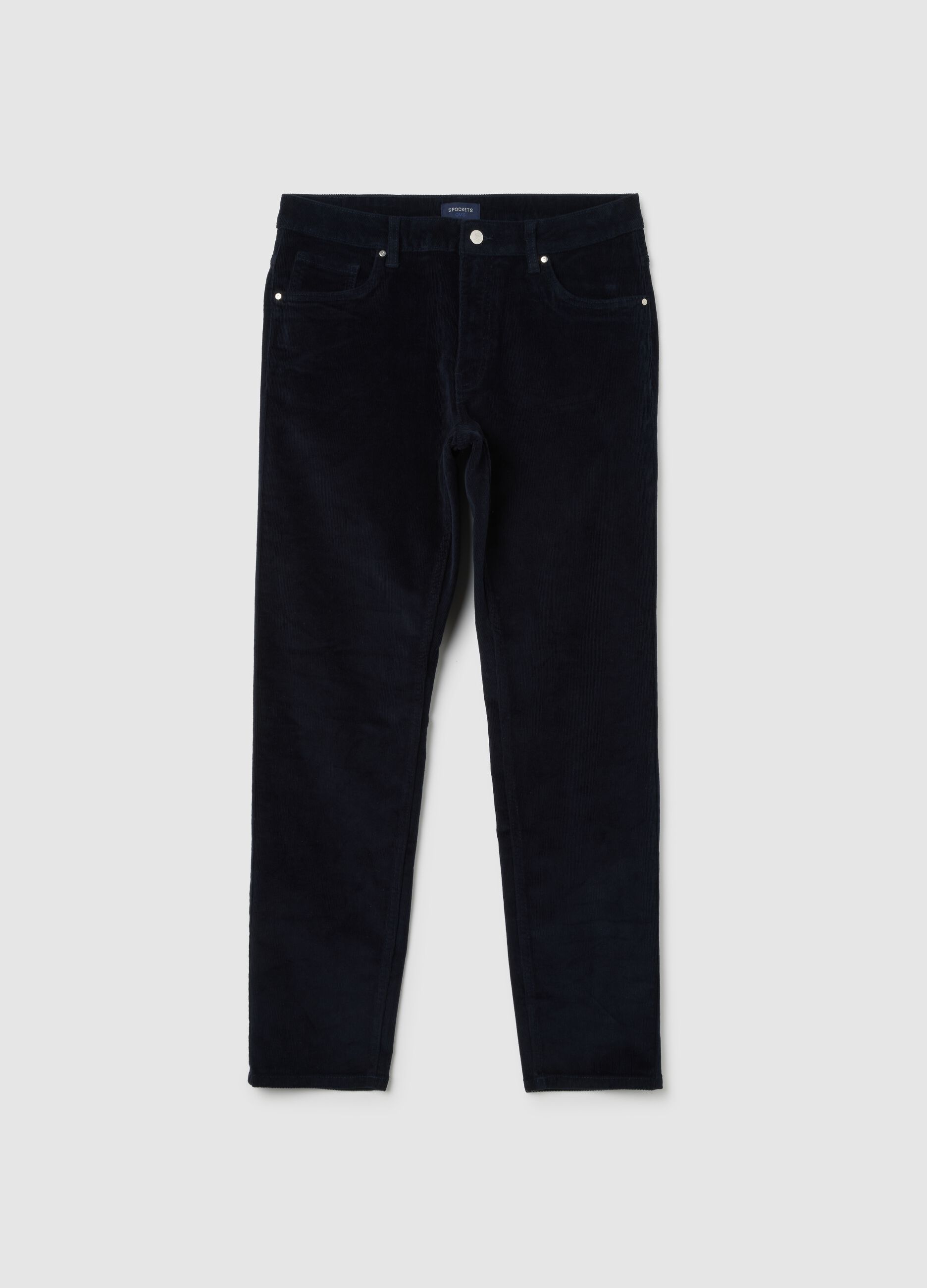 Slim fit blue stretch cotton cord trousers