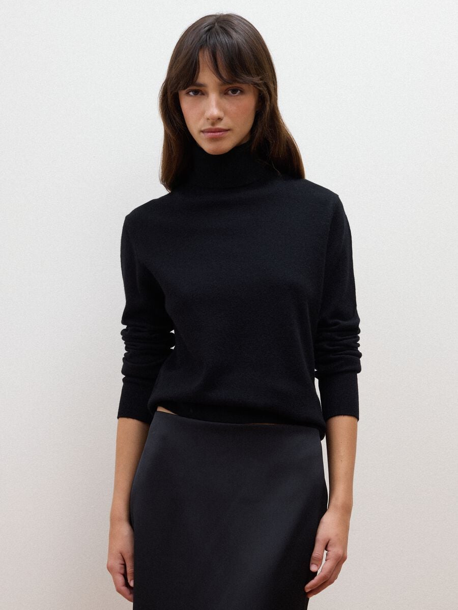 Black pure wool roll-neck jumper, regular fit_0