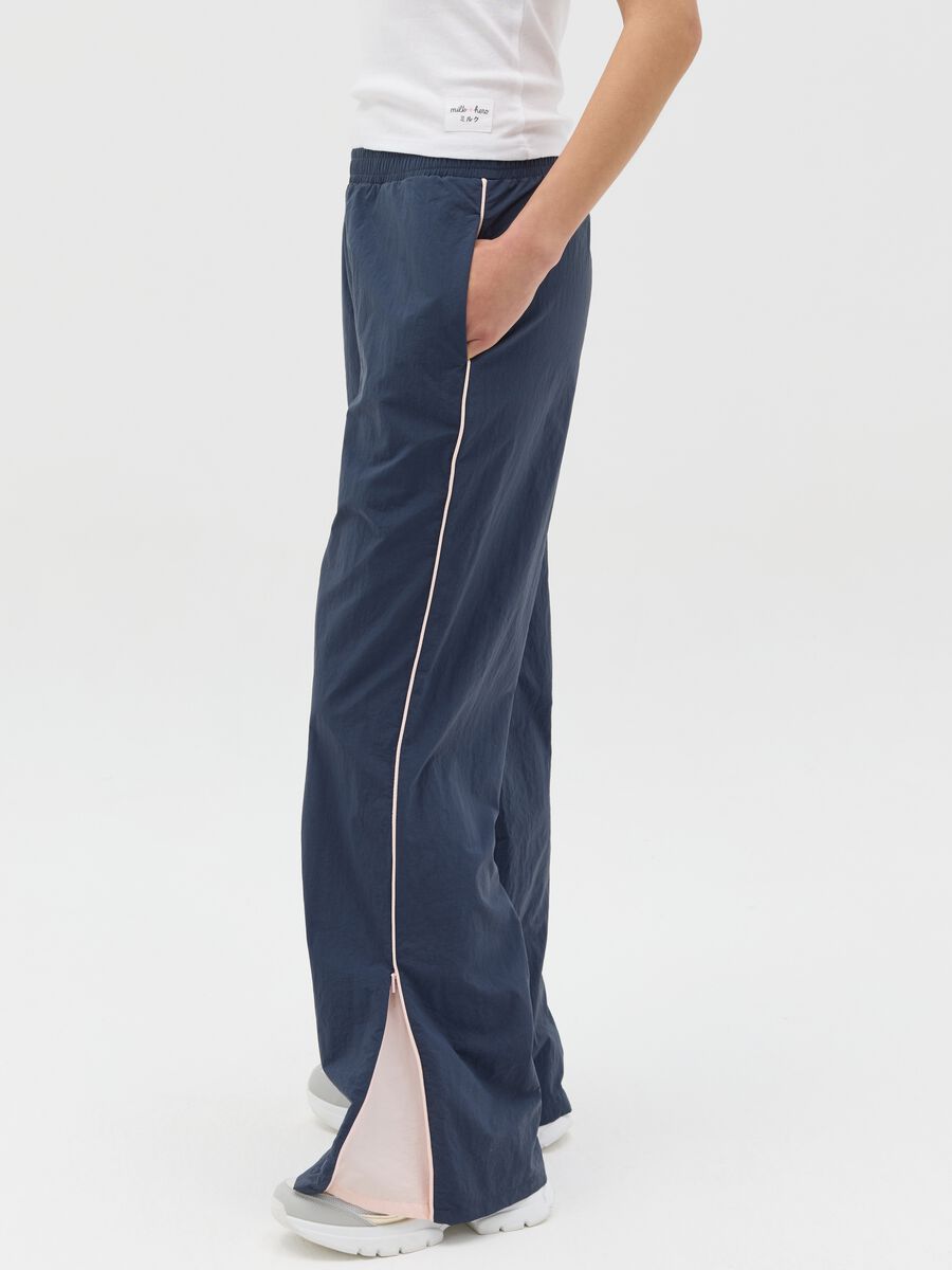 Navy blue nylon joggers with splits and zip_2