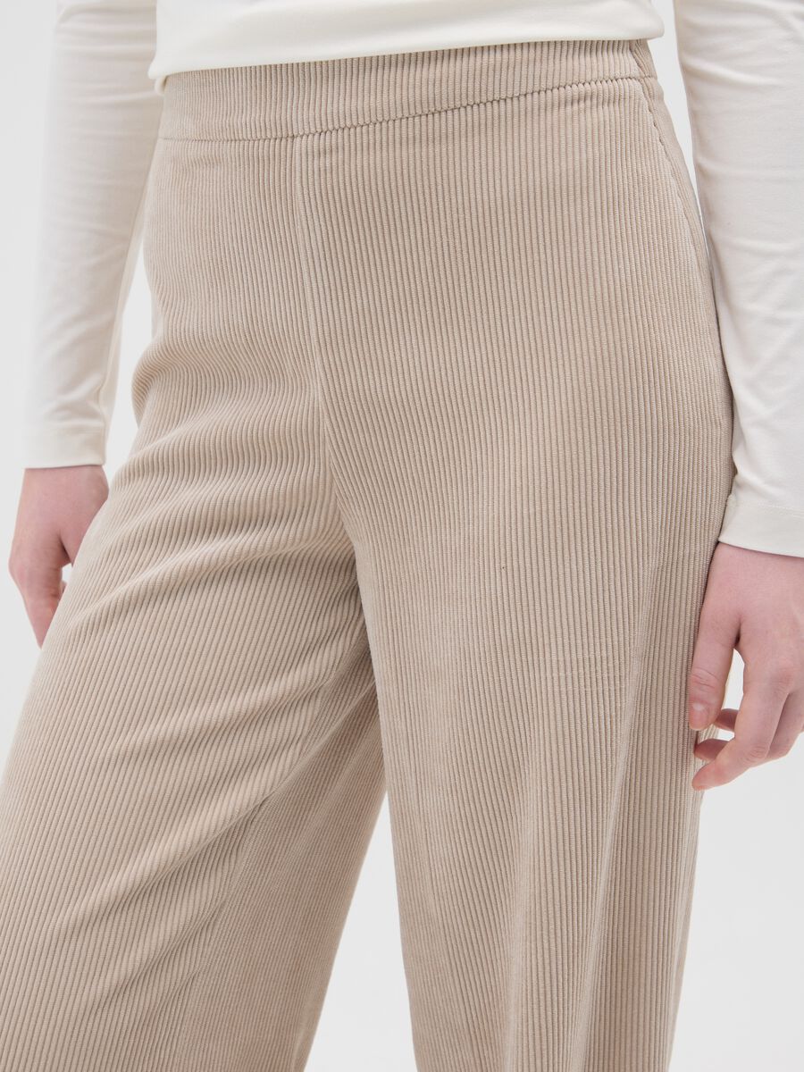 Beige Wide Leg Velvet Trousers_3