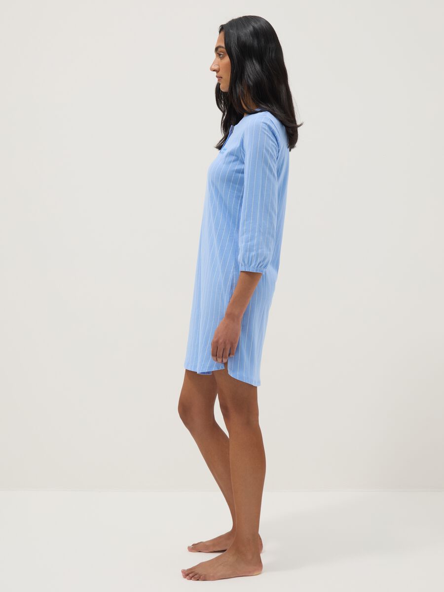 Sky blue pure cotton striped nightshirt with regular fit and serafino collar_1