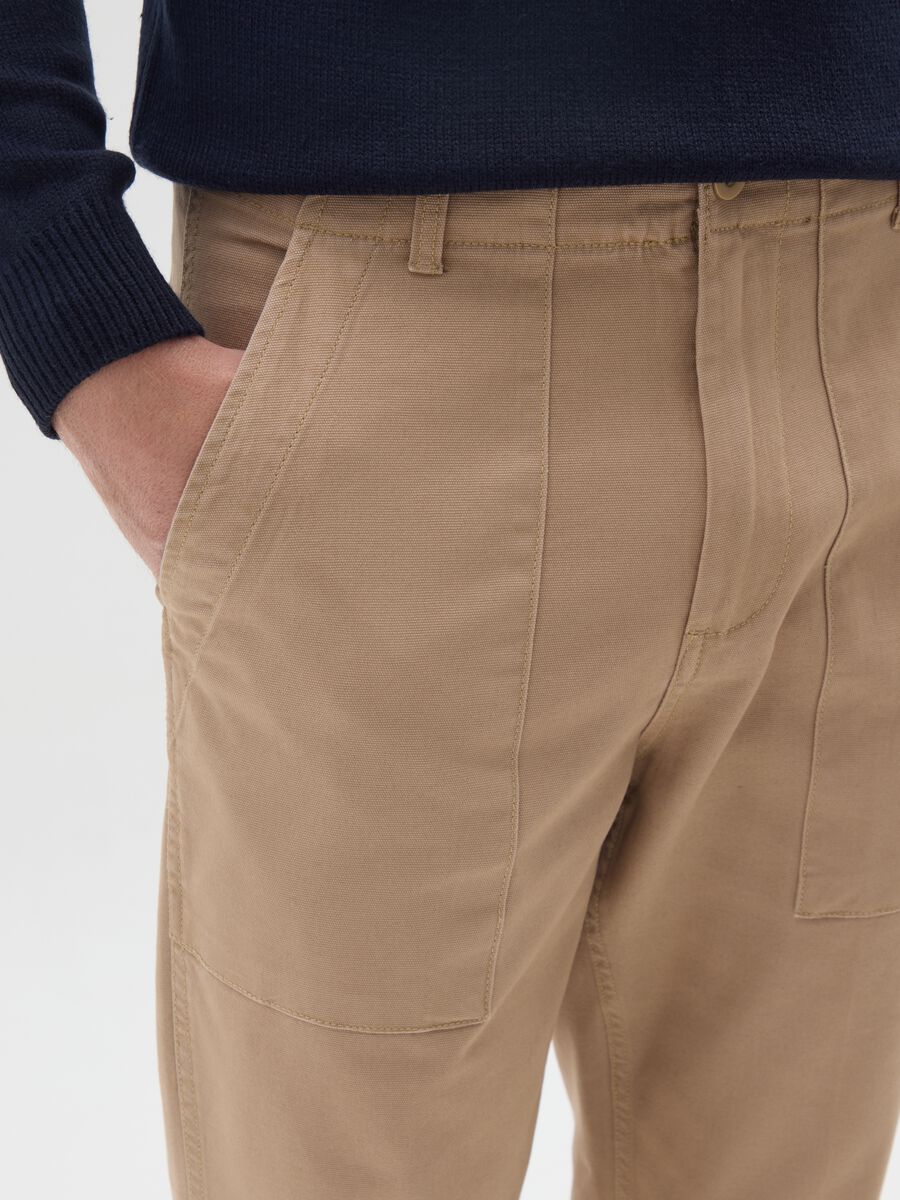Beige baggy stretchy cotton blend trousers_3