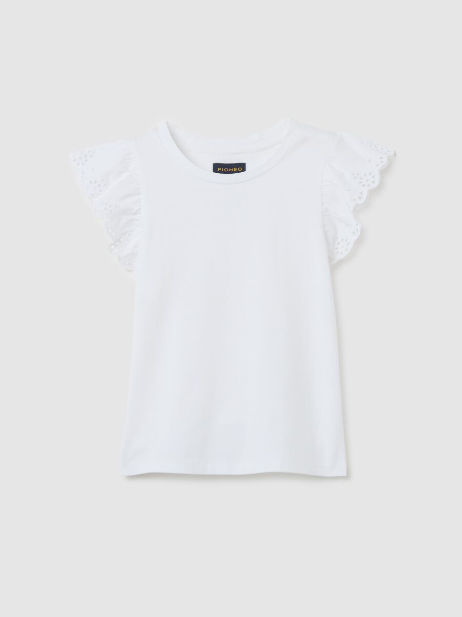 White stretch cotton T-shirt with broderie anglaise sleeves_3
