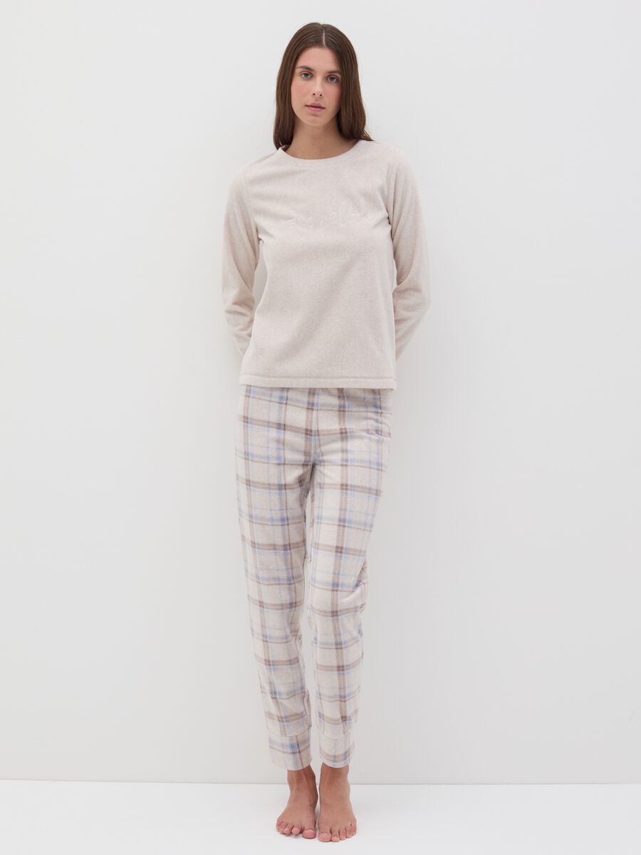 Pantalone pigiama in pile con fantasia check_0