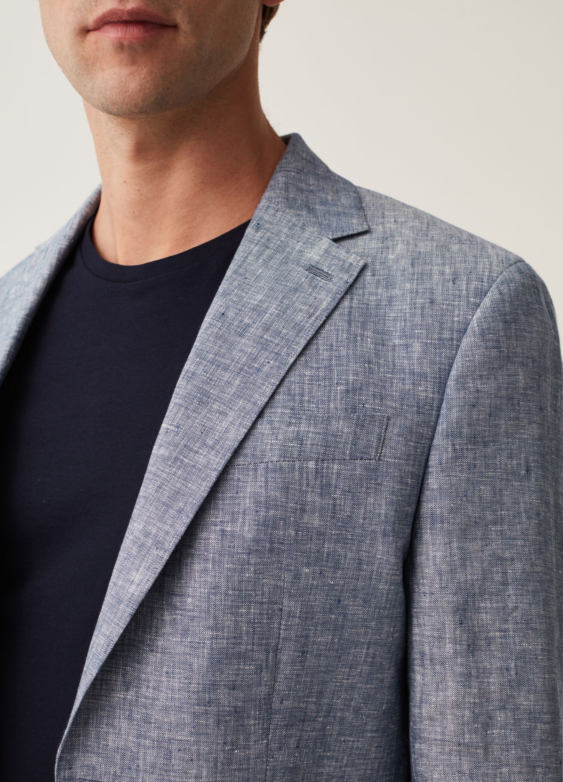 Blazer slim fit in lino blu chambray_3