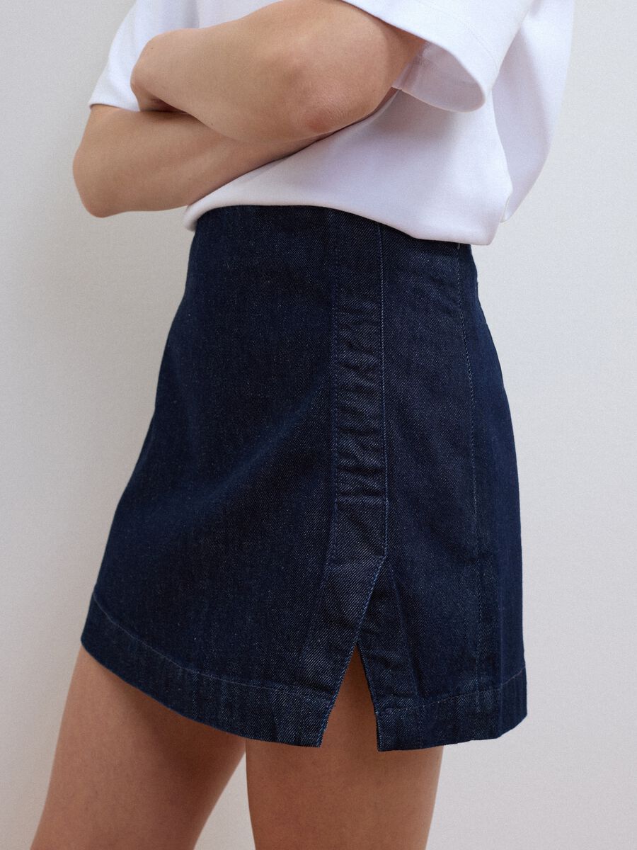 Gonna blu in denim di puro cotone_3