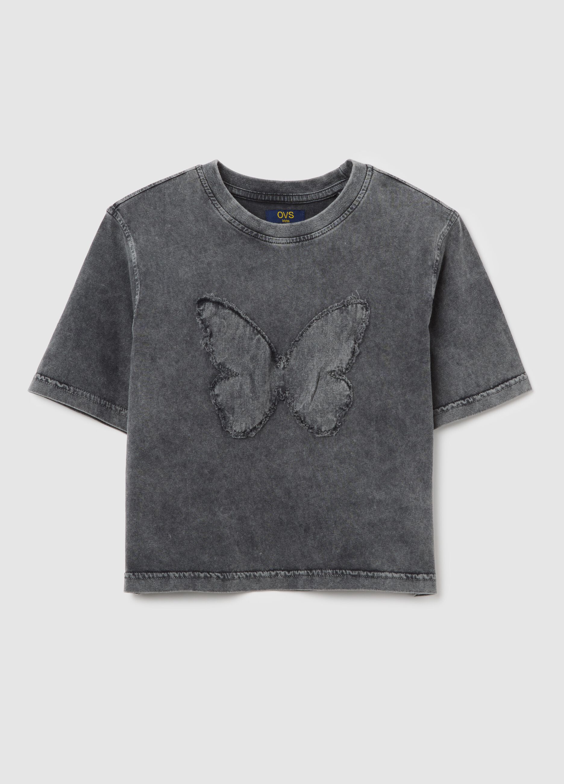 T-shirt da ragazza in puro cotone grigia boxy fit