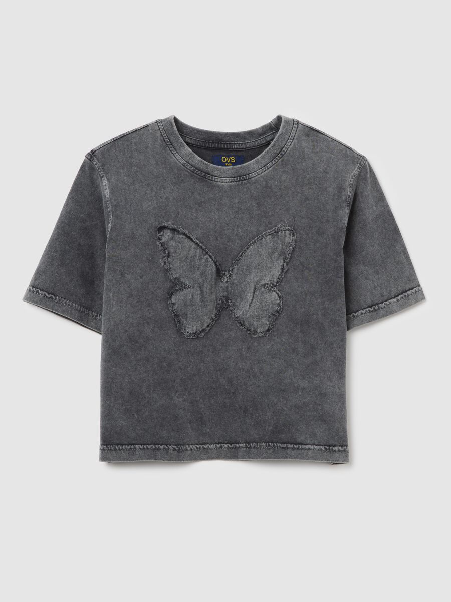 Grey T-shirt with butterfly motif for girls_3