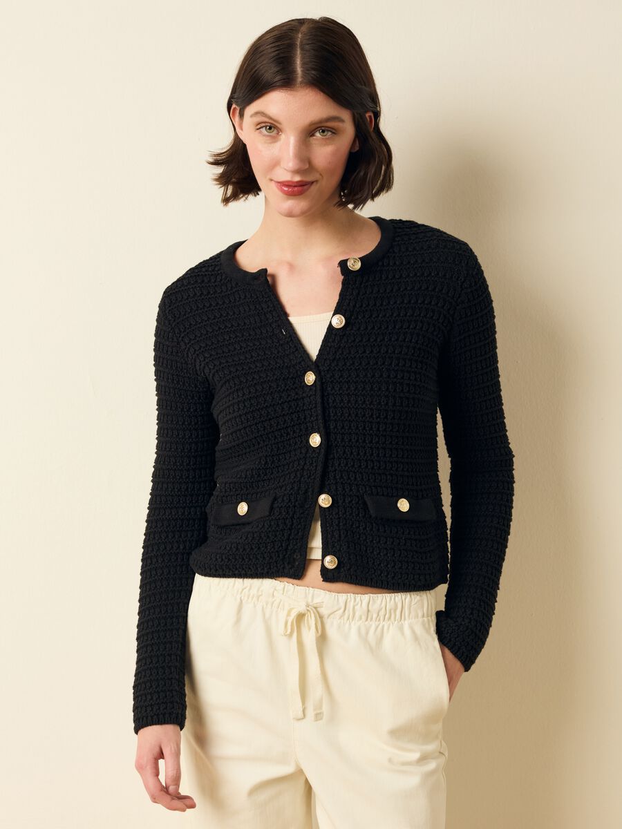 Knitted cardigan jacket with gold buttons_1