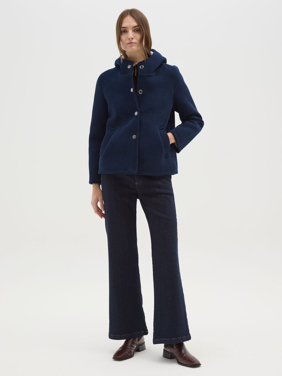 Blue corded fabric jacket with hood_1