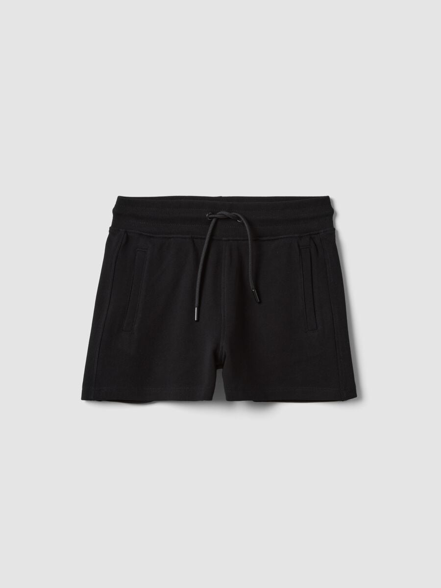Shorts neri in puro cotone organico da ragazza con vita elasticizzata_0