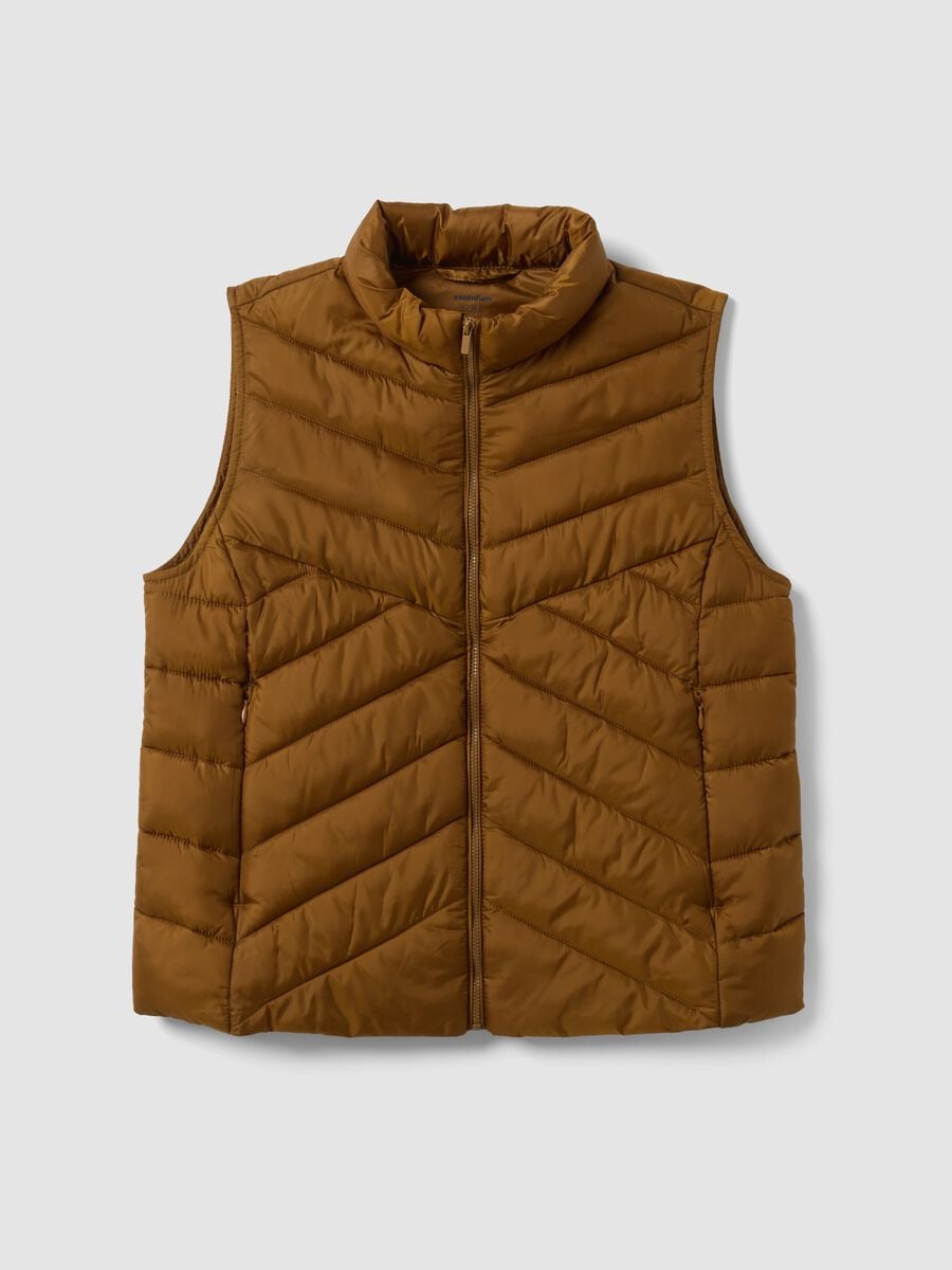 Yellow ultralight quilted gilet with zip and high neck_4