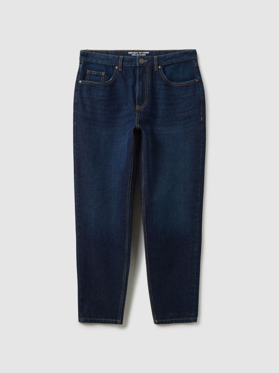 Jeans in puro cotone blu regular tapered_4