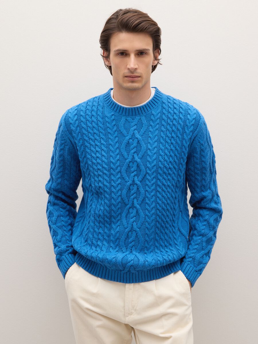 Blue regular fit jumper with jacquard pattern_0