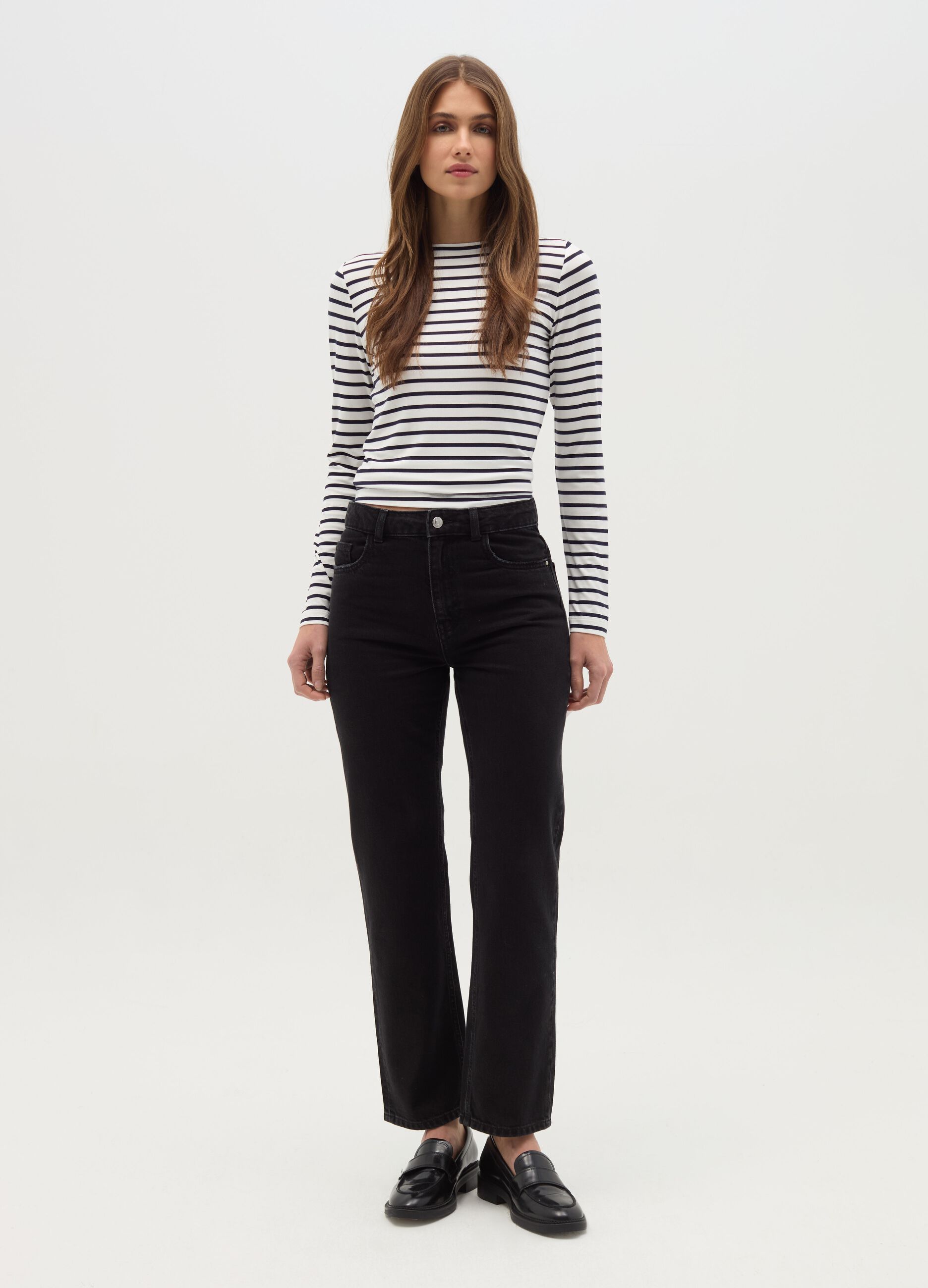 Striped T-shirt with boat neck