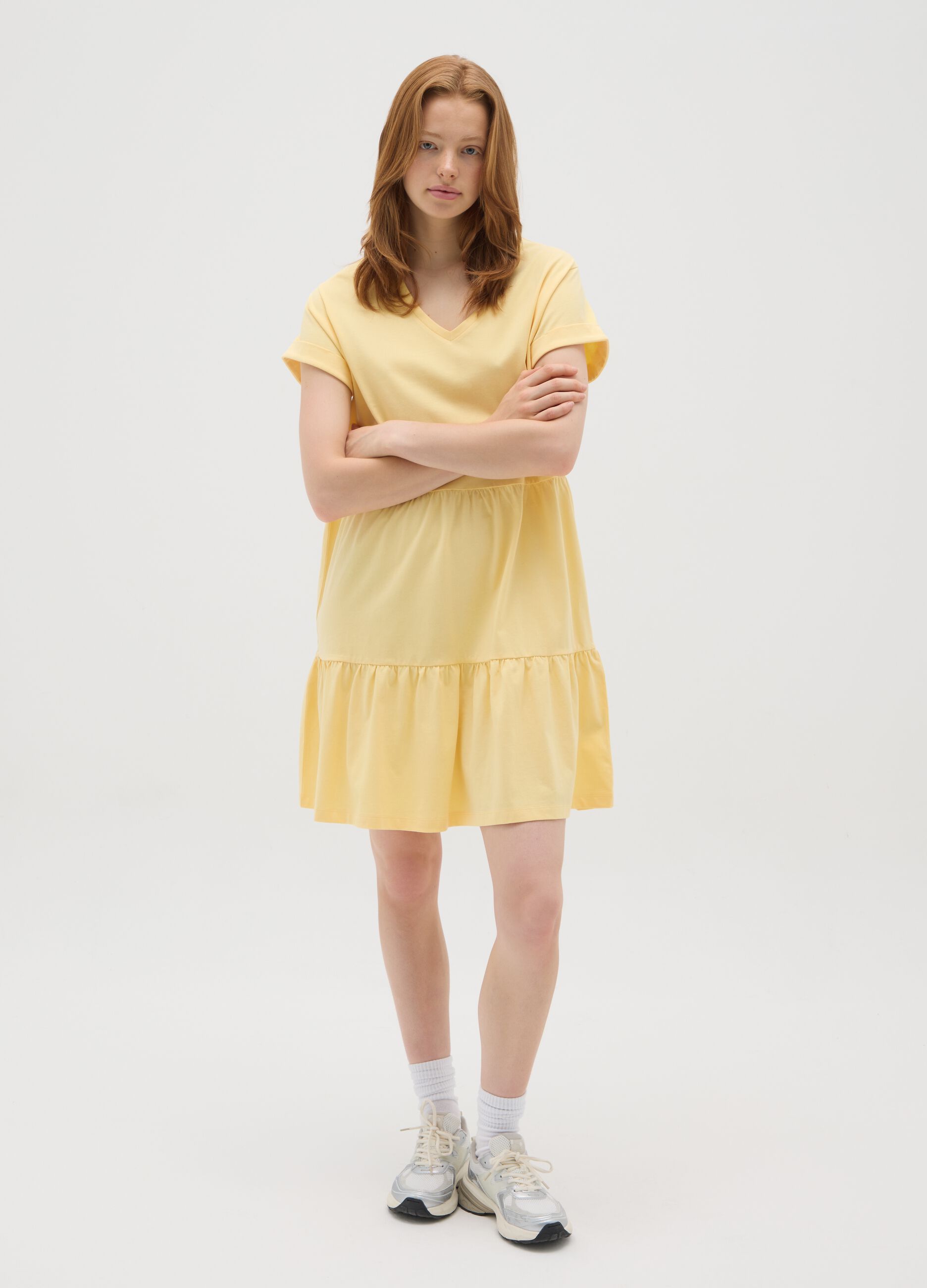 Women's Dress in Pure Yellow Cotton