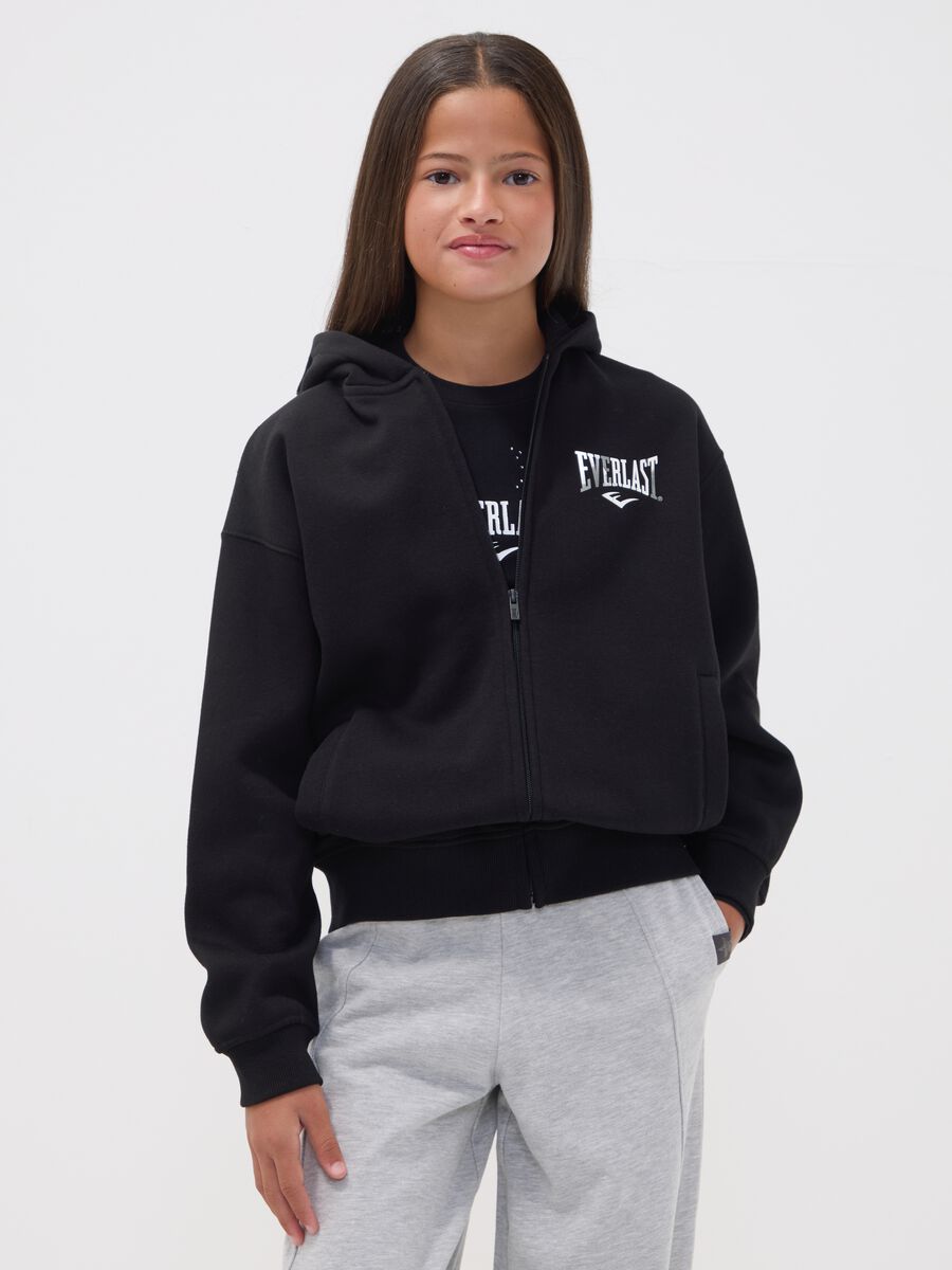 Girls&rsquo; black cotton-blend zip hoodie, regular fit_0