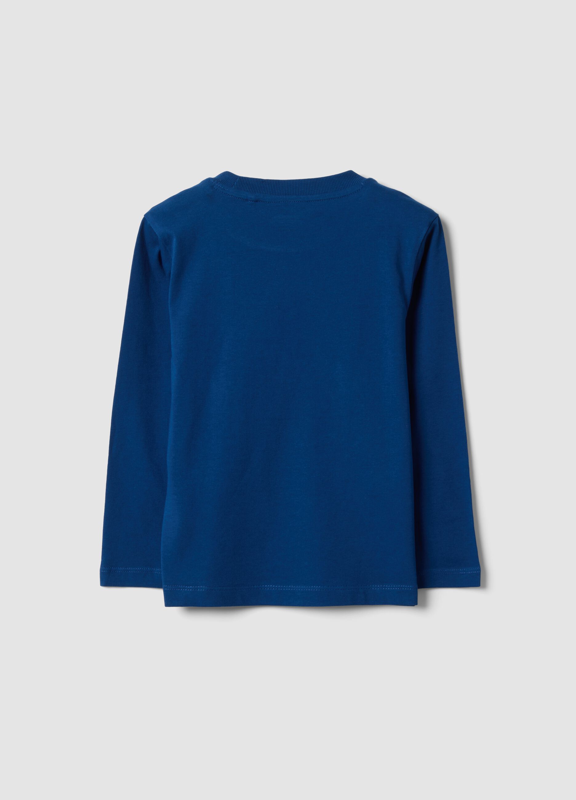 Blue organic cotton crew-neck T-shirt for boys, regular fit