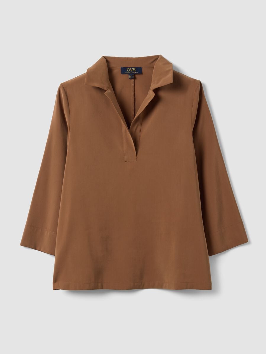 Camicia beige in misto viscosa con collo classico_4