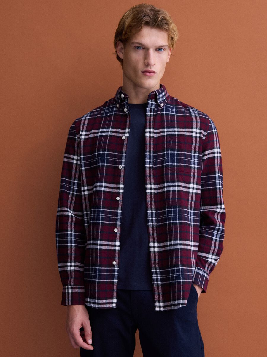 Camicia flanella rossa e blu a quadri in puro cotone regular fit_2