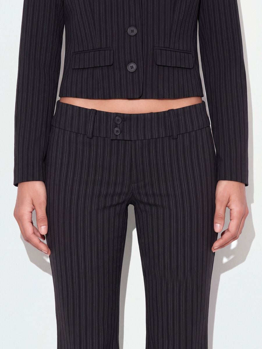 Black flared stretch viscose pinstripe trousers_3