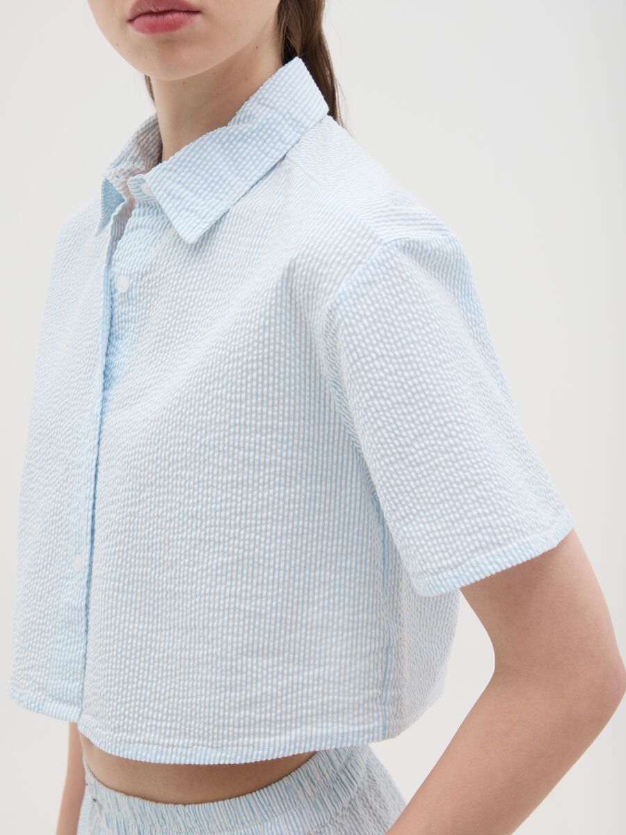 Sky Blue Seersucker Crop Shirt_2