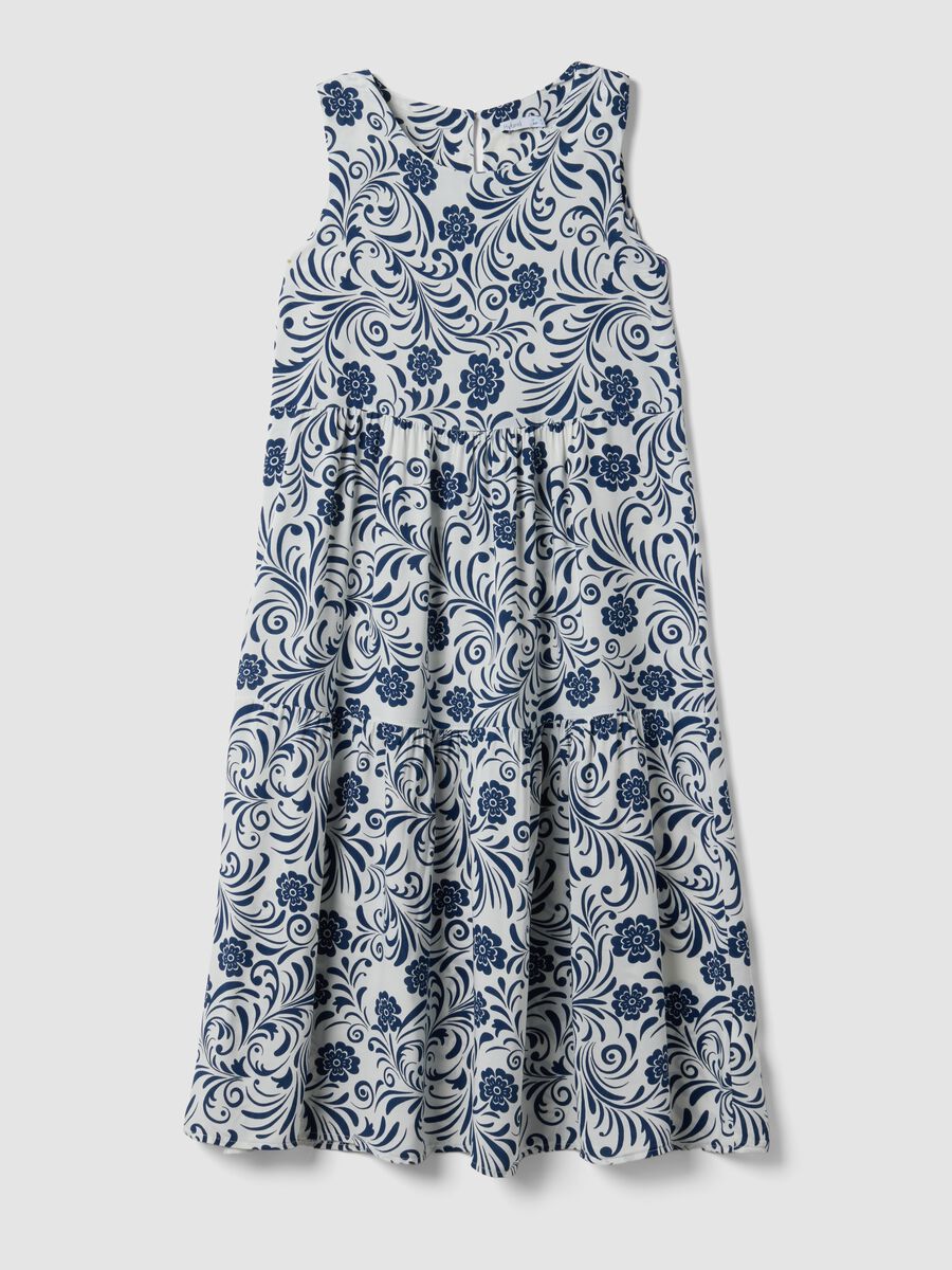 Abito blu in pura viscosa con fantasia floreale regular fit_4