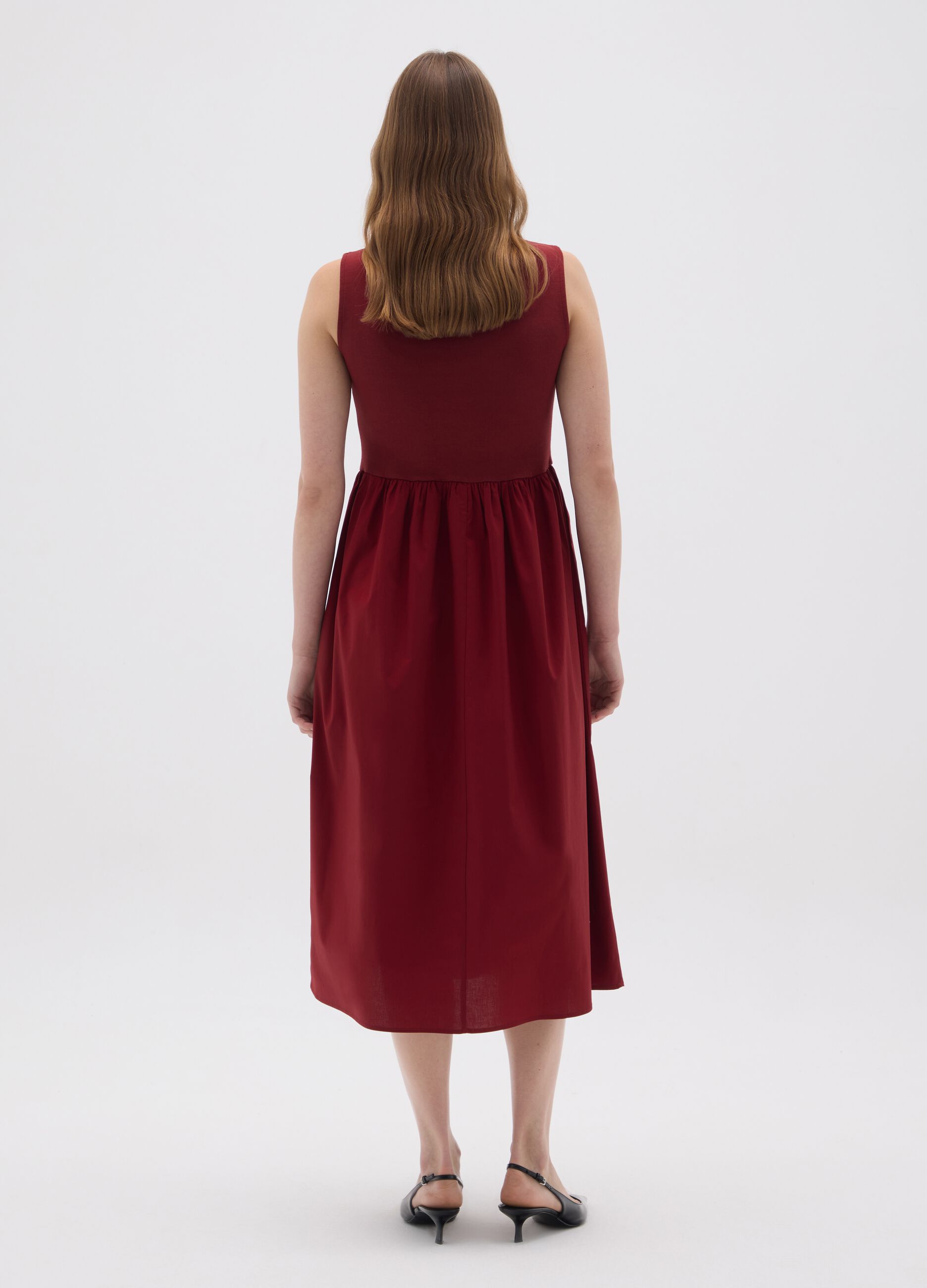 Red cotton midi dress with regular fit