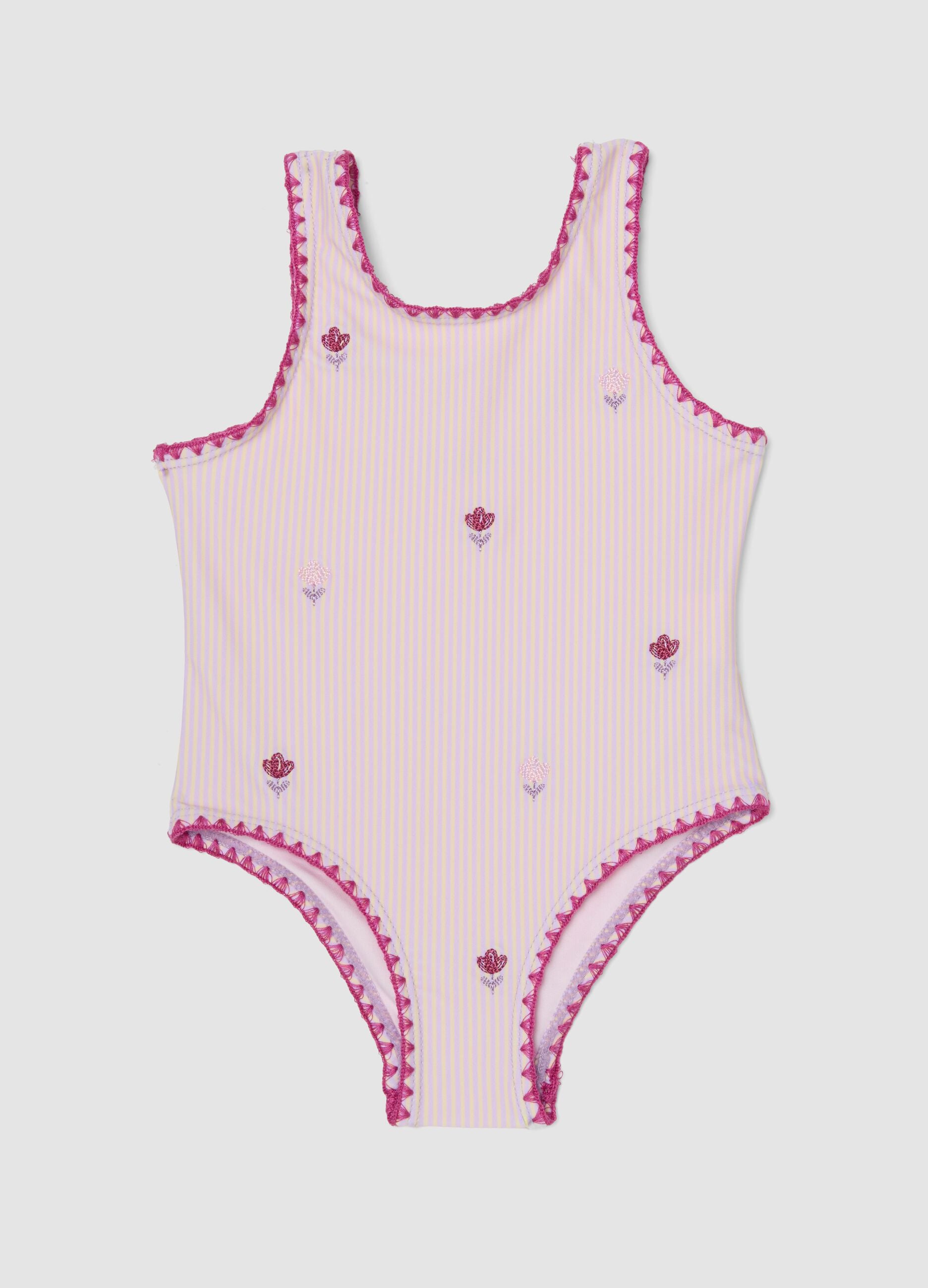 Pink striped stretch one-piece swimsuit