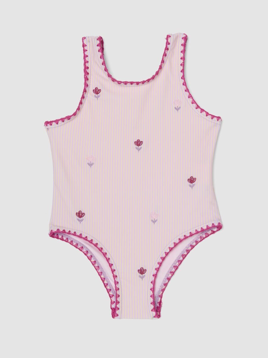 Pink striped stretch one-piece swimsuit_0