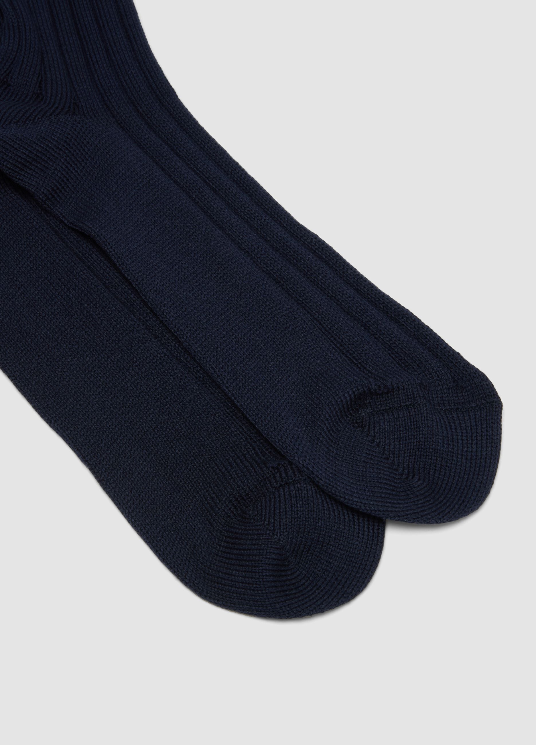 Blue long ribbed socks in pure cotton