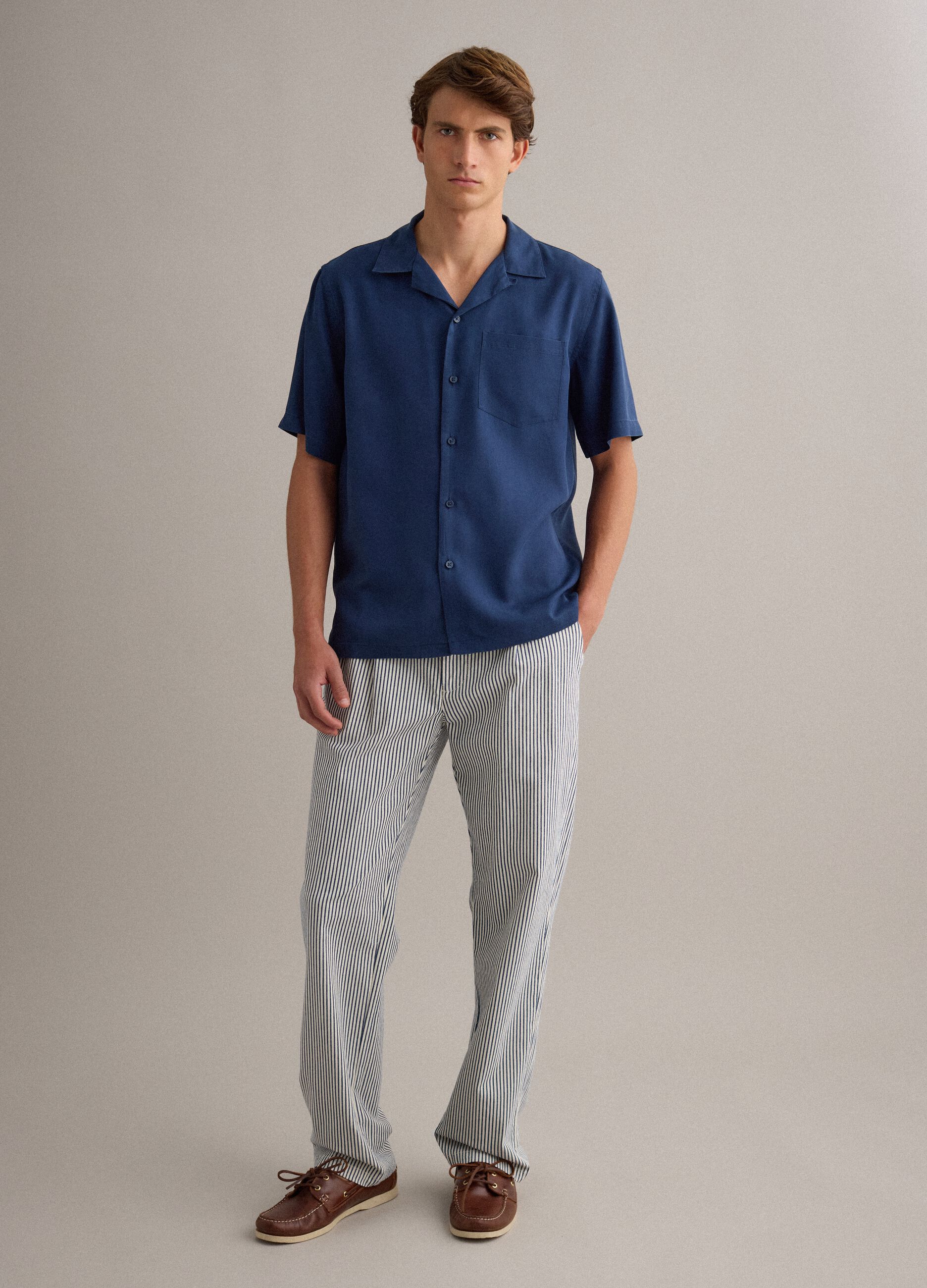 Blue short-sleeve pure lyocell shirt, regular fit