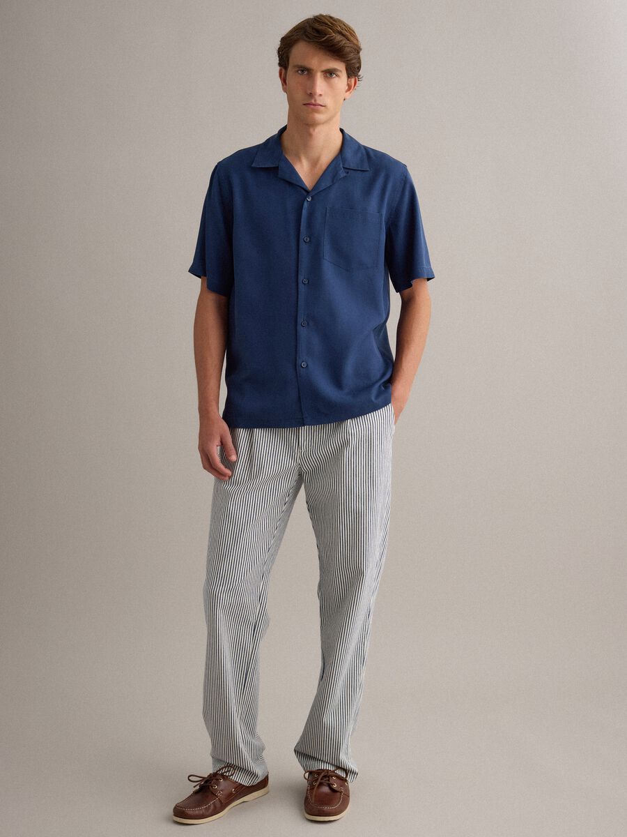 Camicia blu a maniche corte in puro lyocell regular fit_1