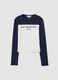 T-shirt bianca e blu in cotone elasticizzato con stampa frontale_0
