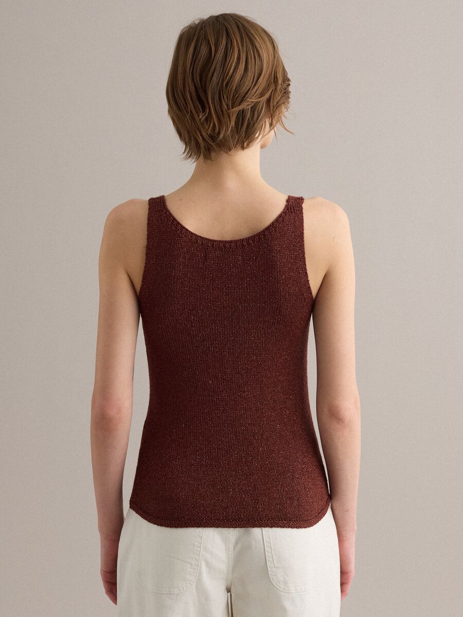 Brown viscose-blend regular-fit glitter tank top_3