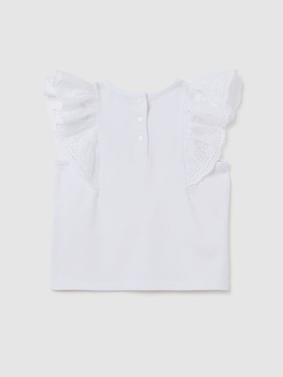 White regular fit baby girl cotton t-shirt with ruffles_1