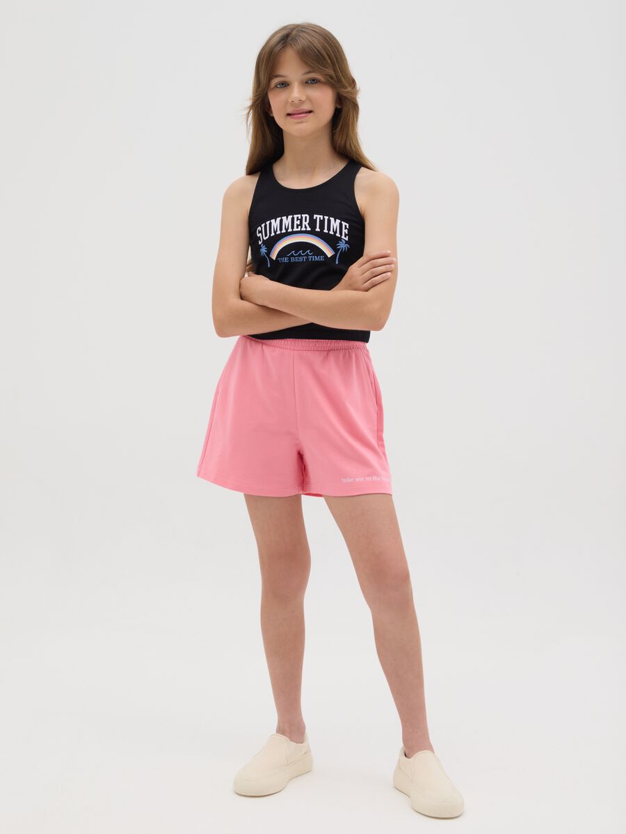 Completo jogging nero e rosa in cotone con stampa _1