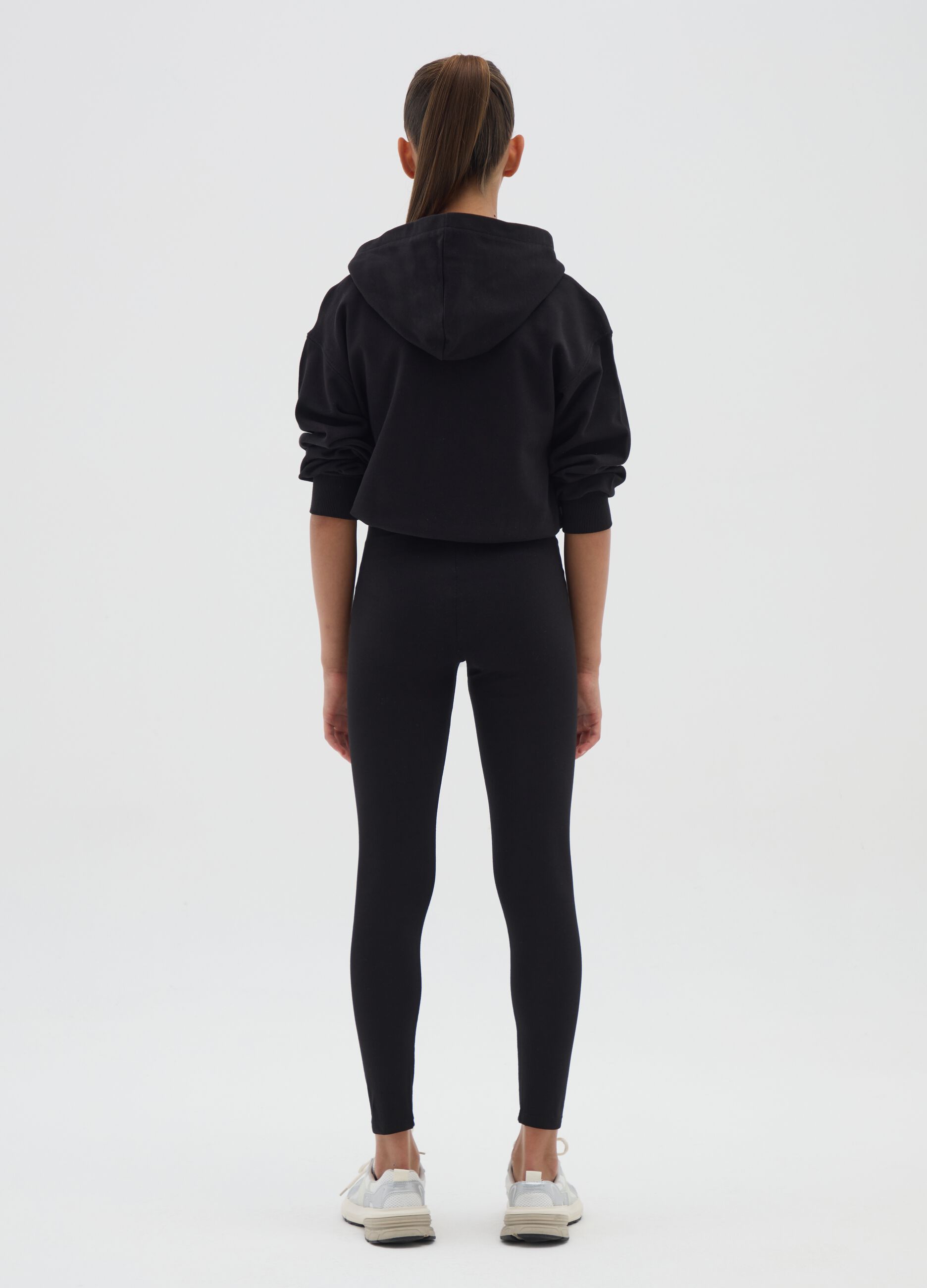 Girls' stretchy cotton skinny black leggings