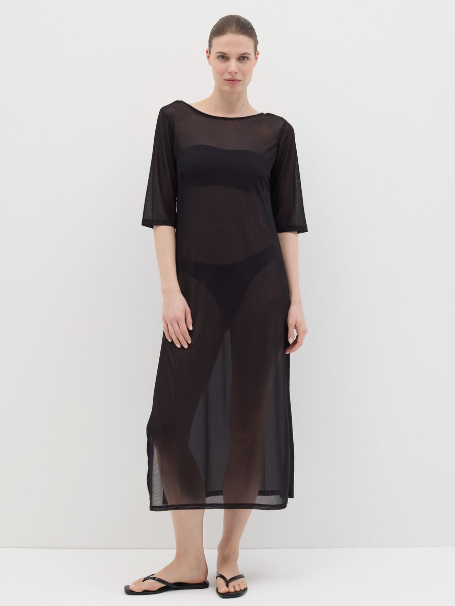 Long black beach cover-up dress_0