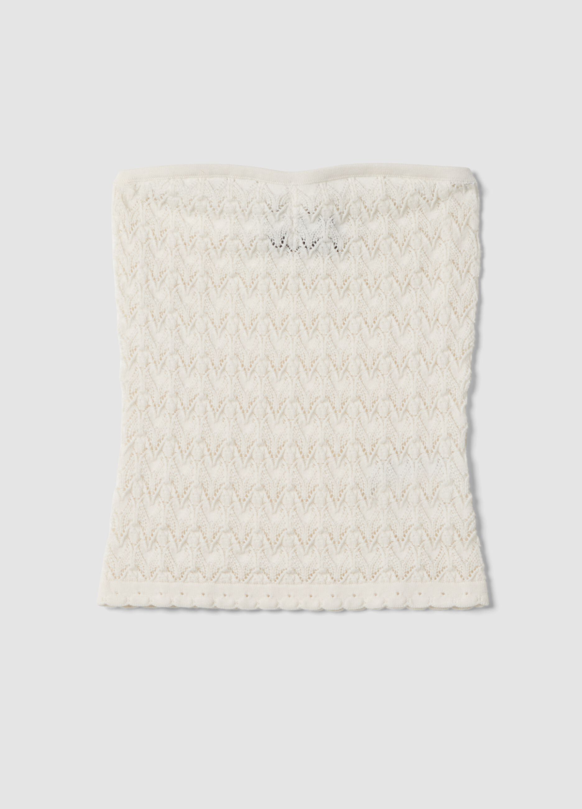 White pure cotton bandeau top with openwork knit