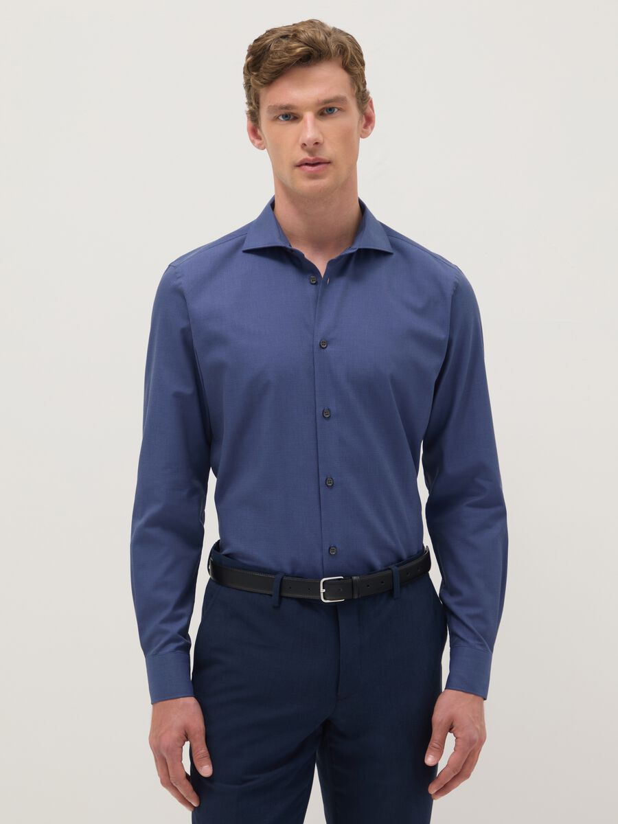 Blue shirt with French collar in pure cotton slim fit_0