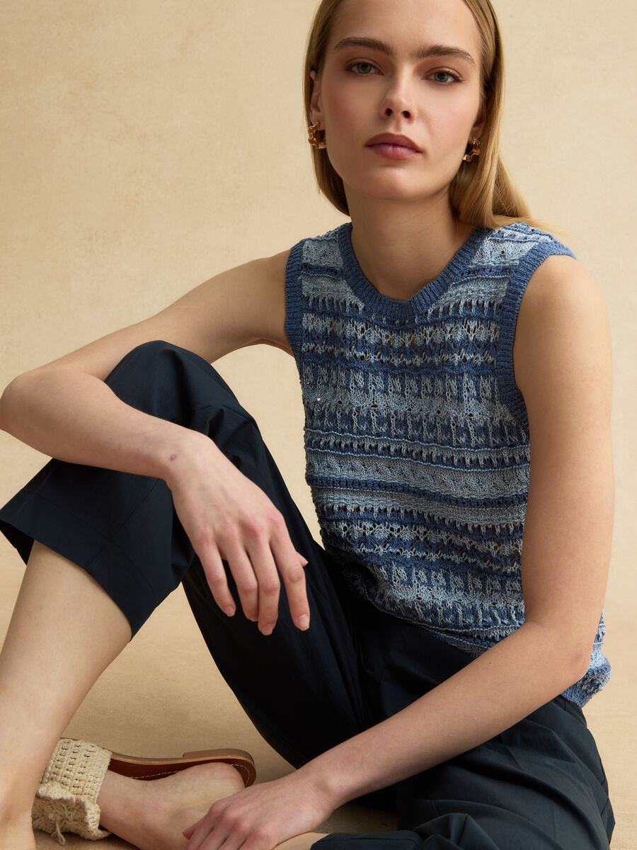 Tank top in crochet di misto cotone multicolor regular fit_0