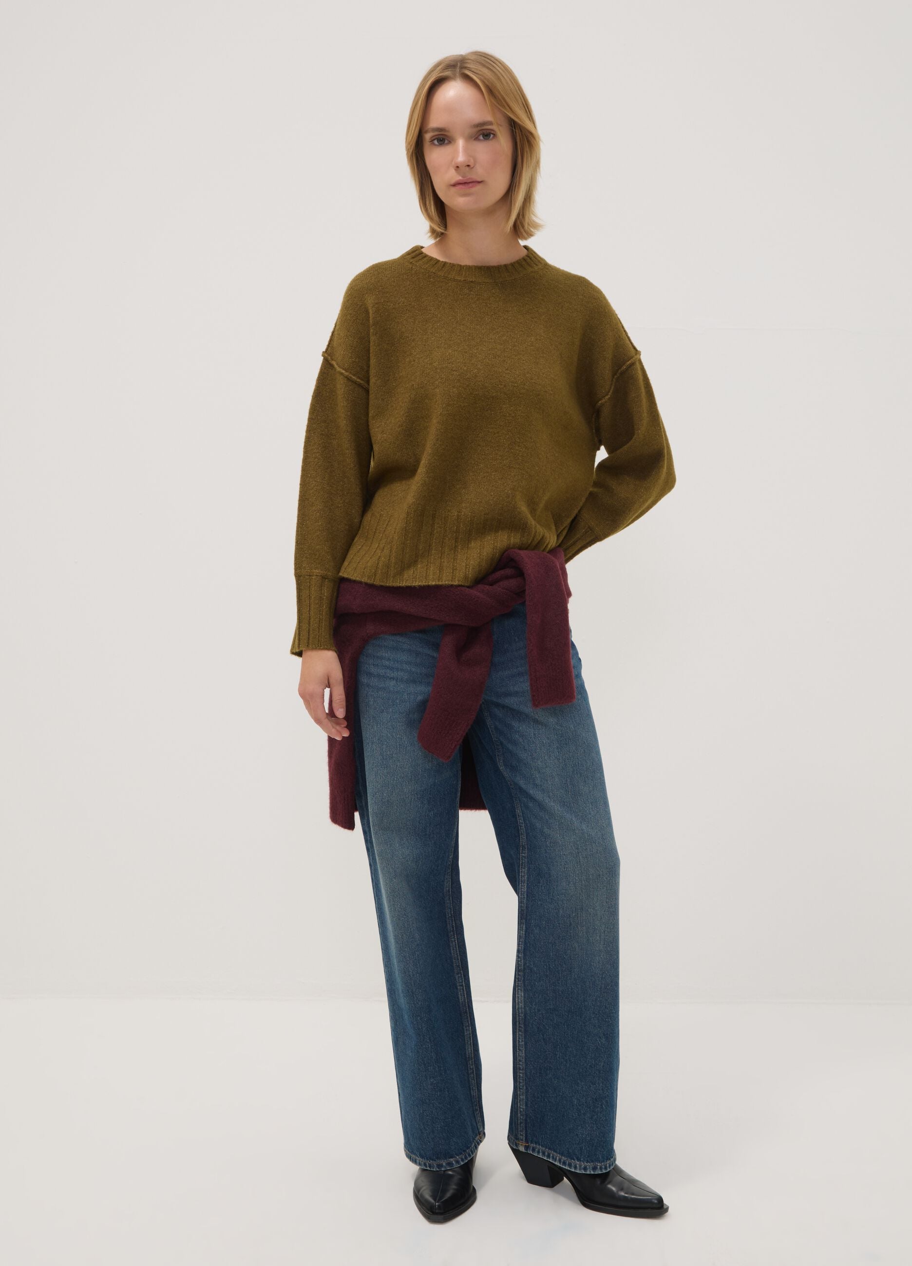 Green stretch-fabric oversized top