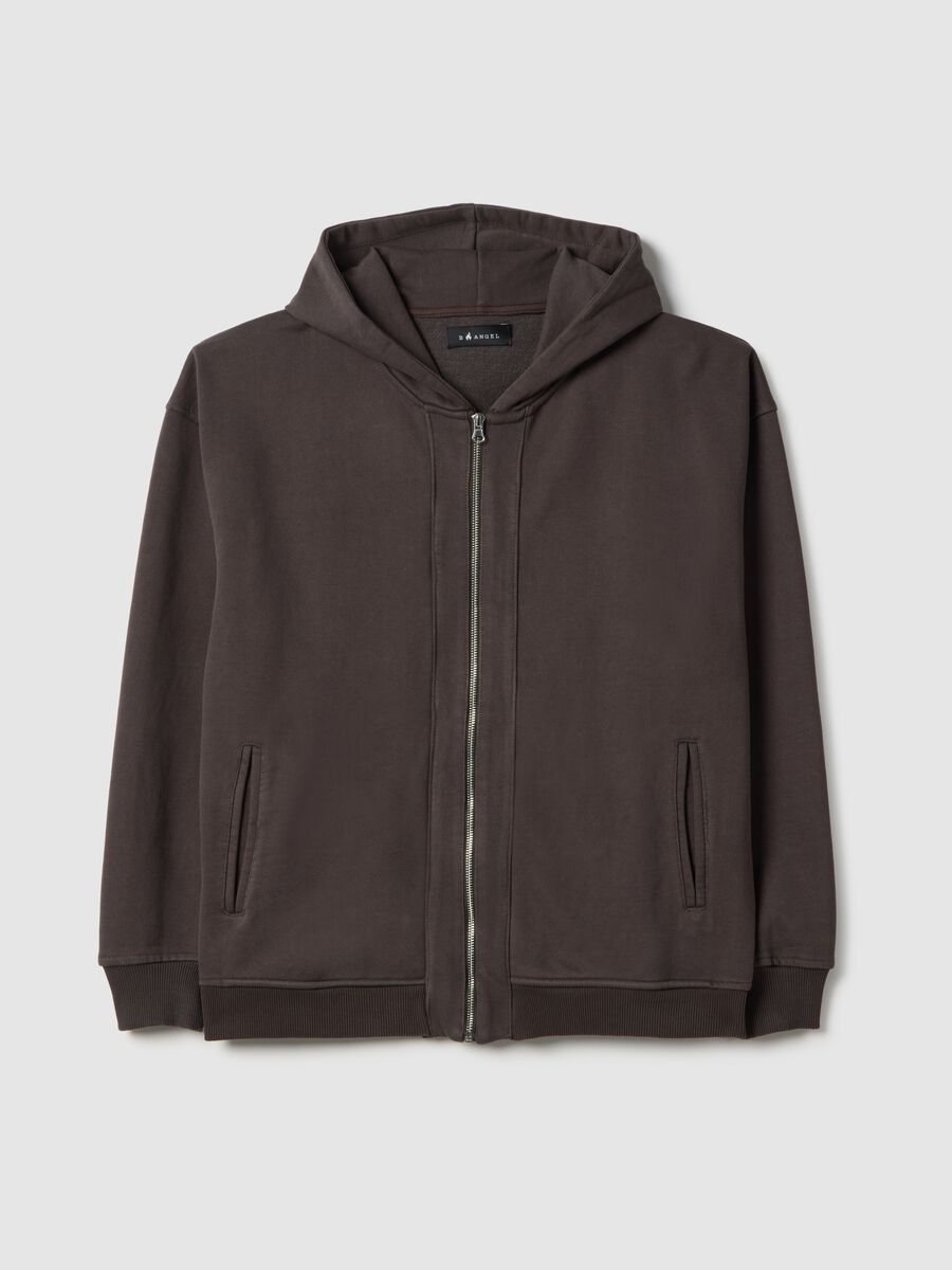 Brown cotton blend oversized fit hoodie_0