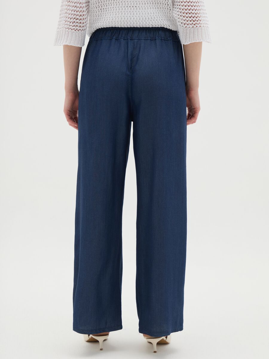 Women's blue pure viscose trousers, regular fit_3