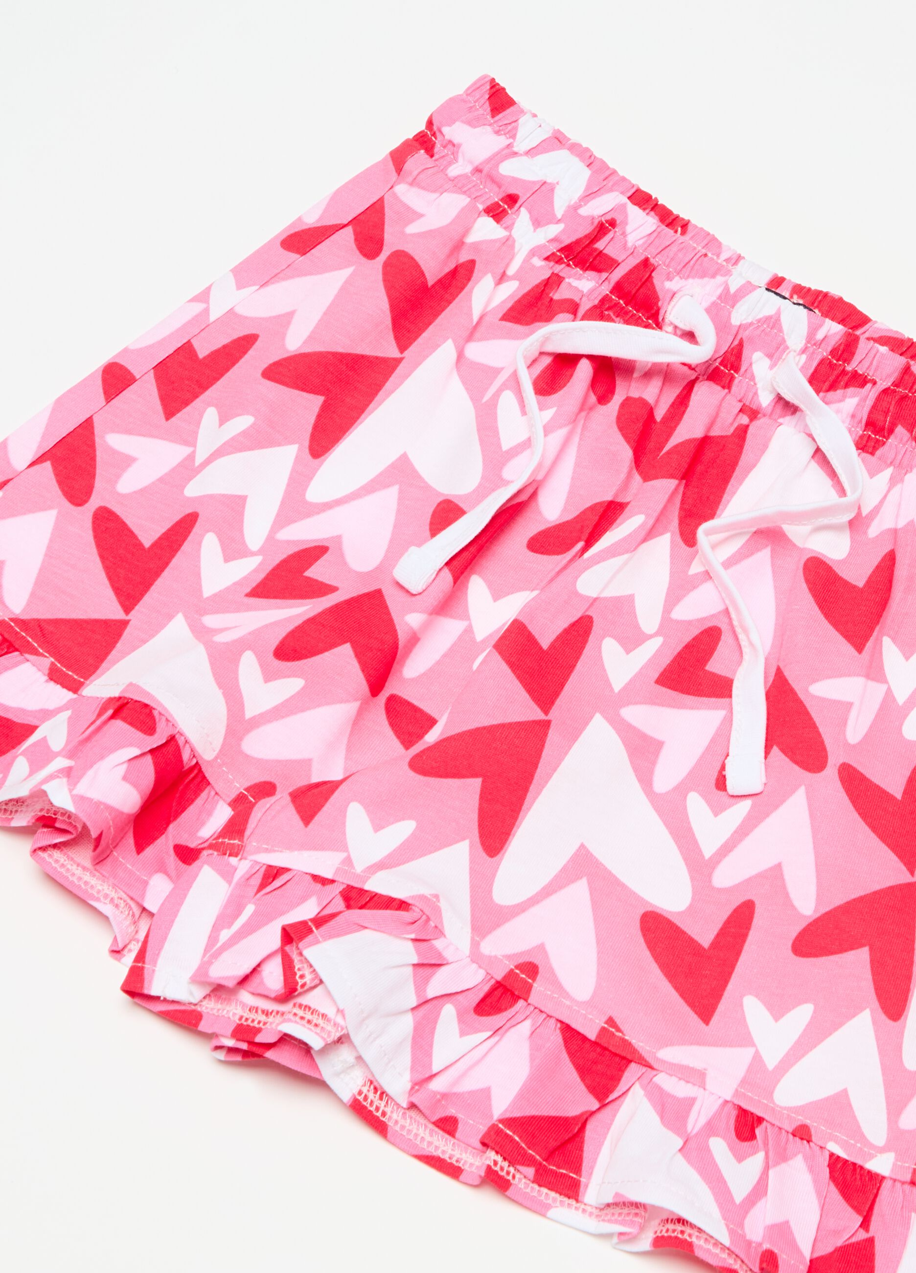 Cotton shorts with frills and drawstring