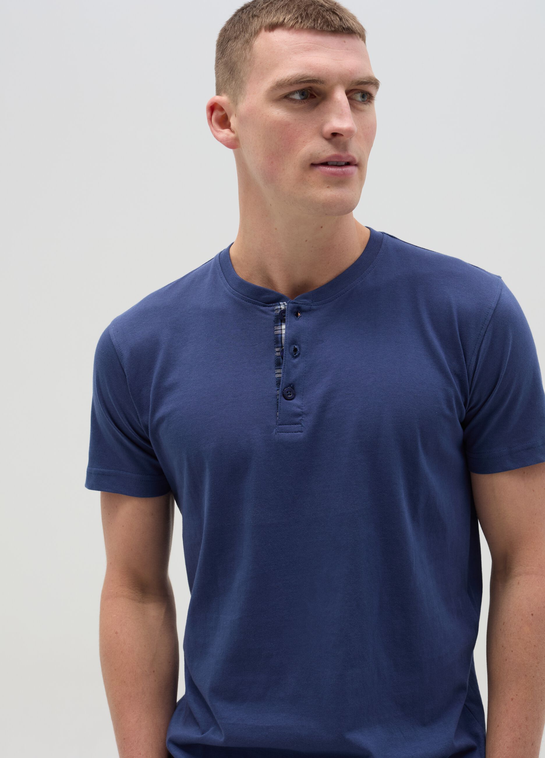 Short pyjama top with granddad neckline