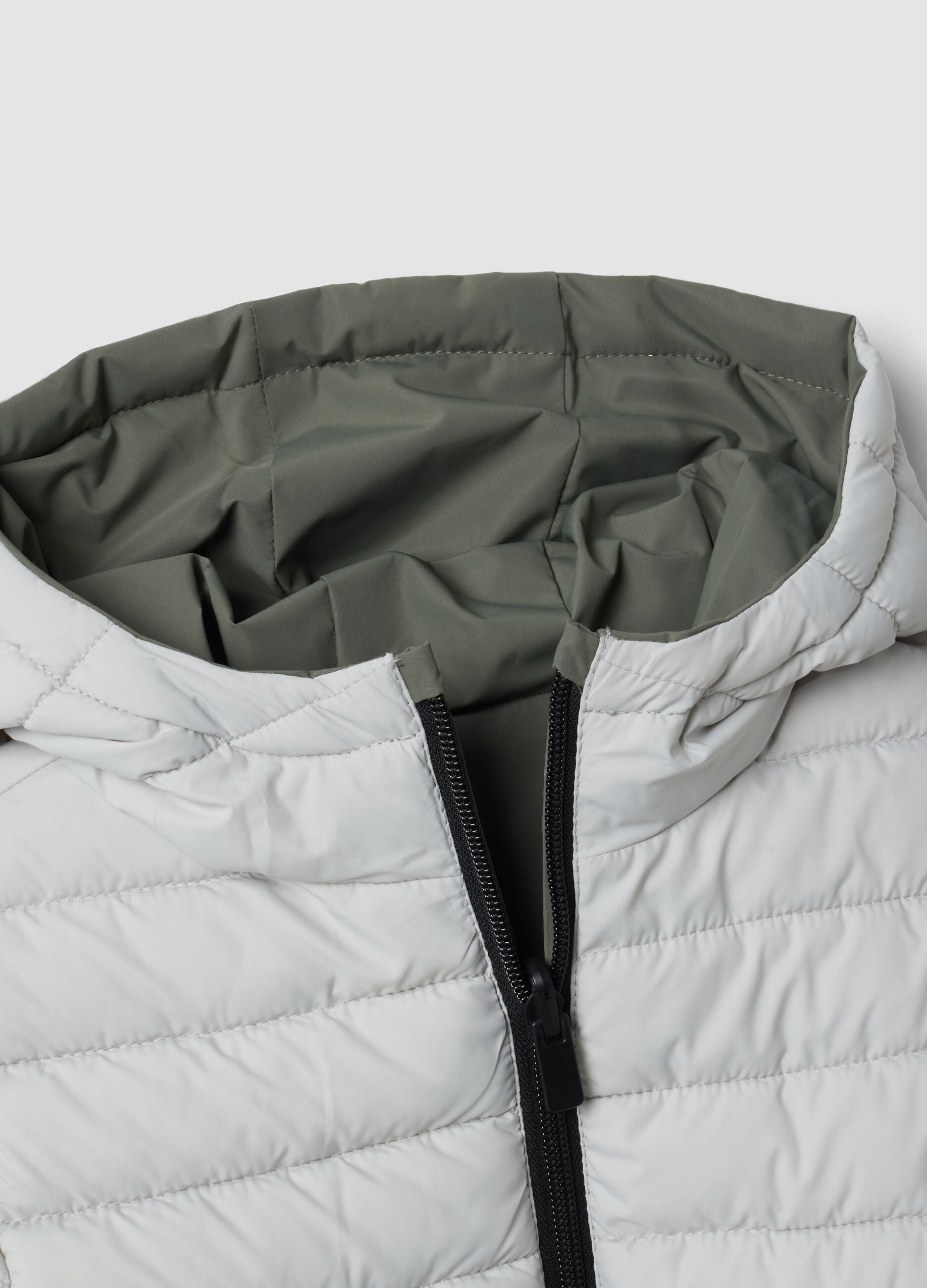 Grey reversible ultralight hooded zip jacket for boys